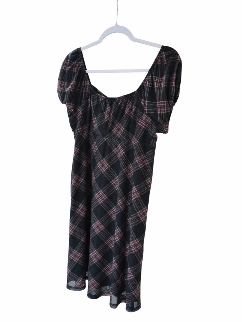 So Juniors Large Black Plaid Short Sleeve Babydoll Dress Top Fall Gingham Goth